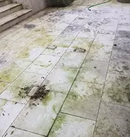 exterior dirty and worn limestone tiles